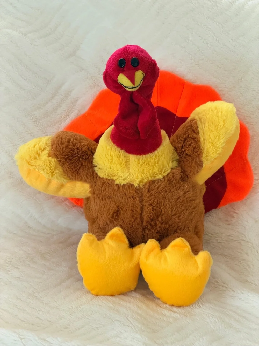 Plush Turkey Dog Toy - Brown, Yellow, Red